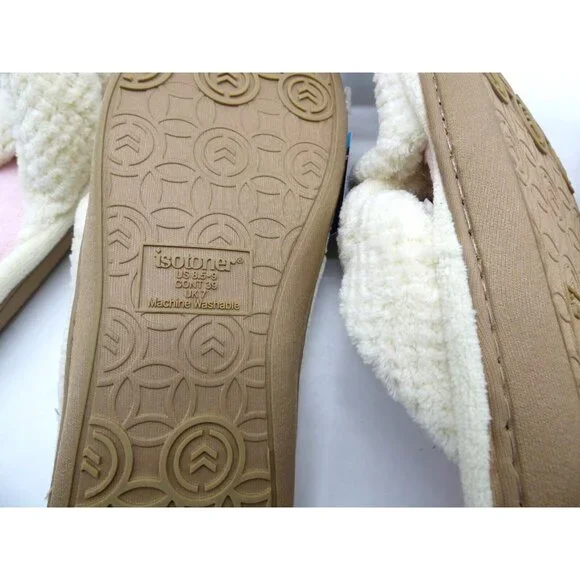 Isotoner Popcorn ECO Microterry Slide Slippers with Memory Foam, Ivory, XL - Picture 8 of 9